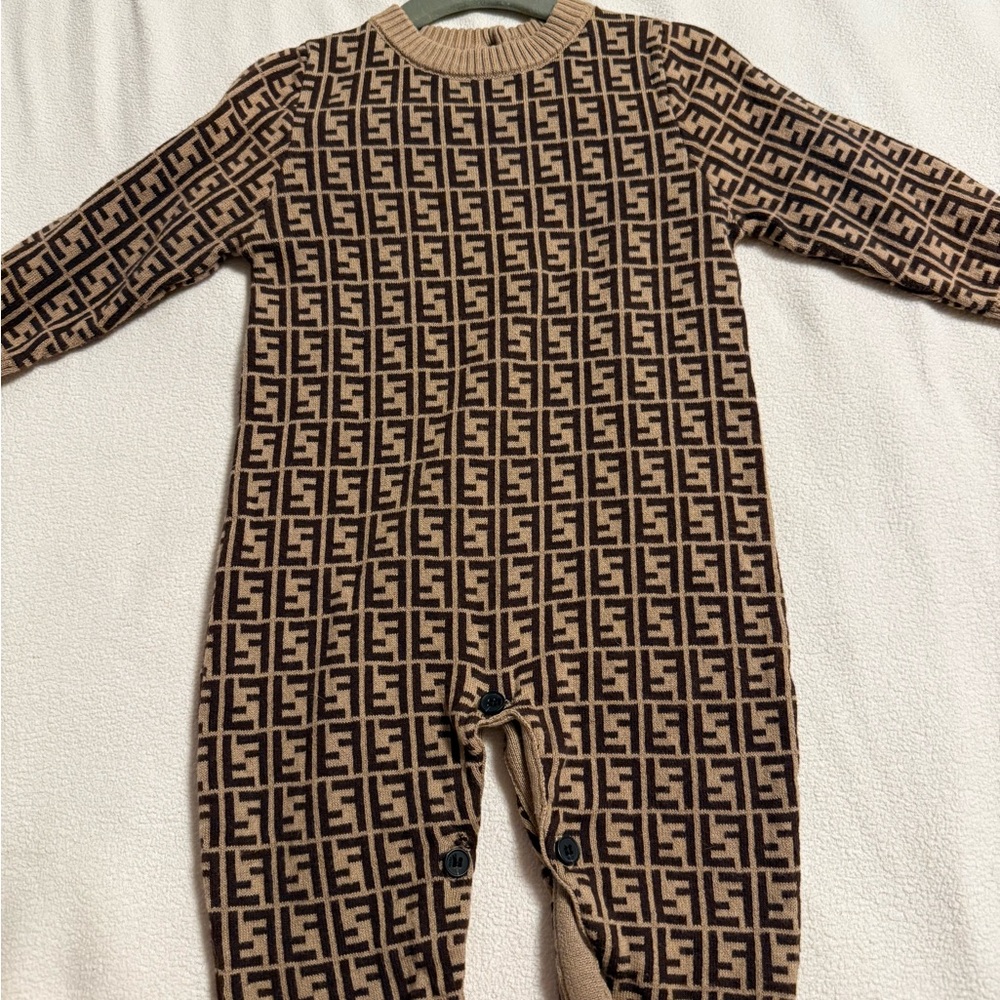 Fendi Tan and Black Footies One Piece with Iconic Monogram